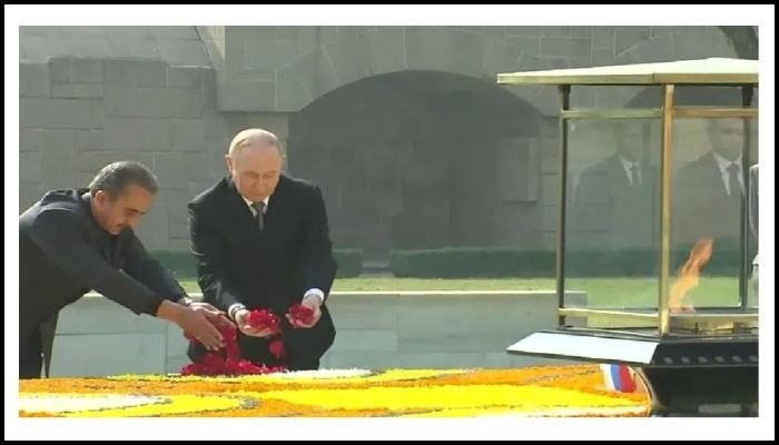 રશિયાના રાષ્ટ્રપતિ વ્લાદિમીર પુતિન રાજઘાટ પહોંચ્યા, મહાત્મા ગાંધીને અર્પણ કરી શ્રદ્ધાંજલિ