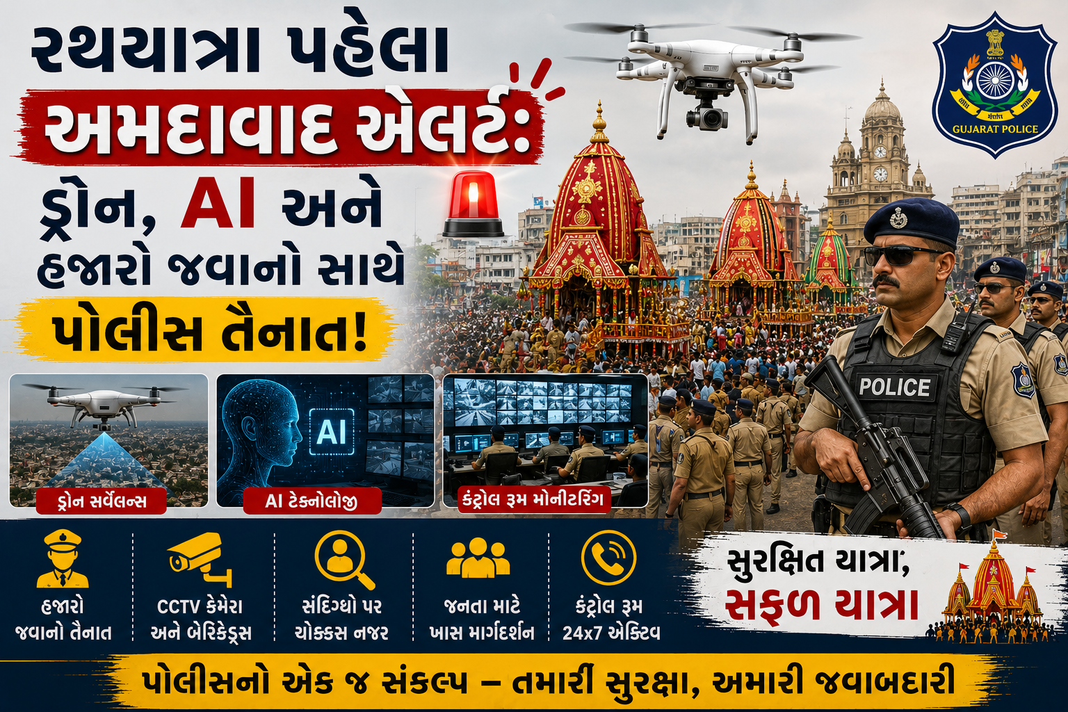 ૧૪૯મી રથયાત્રા: અમદાવાદ પોલીસનું ‘ઝીરો ટોલરન્સ’ અભિયાન, સુરક્ષા વ્યવસ્થા સજ્જ.