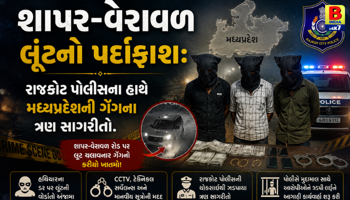 રાજકોટ શાપર લૂંટ કેસમાં મોટી સફળતા: રૂ. 2.50 કરોડની લૂંટના 3 આરોપીઓ મધ્યપ્રદેશથી ઝડપાયા!