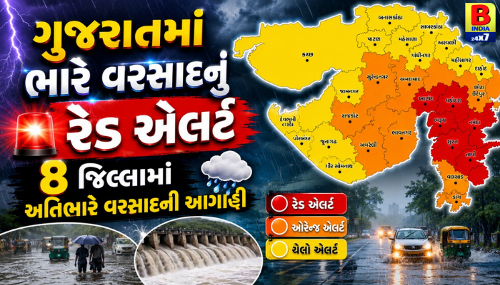 ગુજરાતમાં ભારે વરસાદનું રેડ એલર્ટ: 8 જિલ્લામાં અતિભારે વરસાદની આગાહી Special Warning