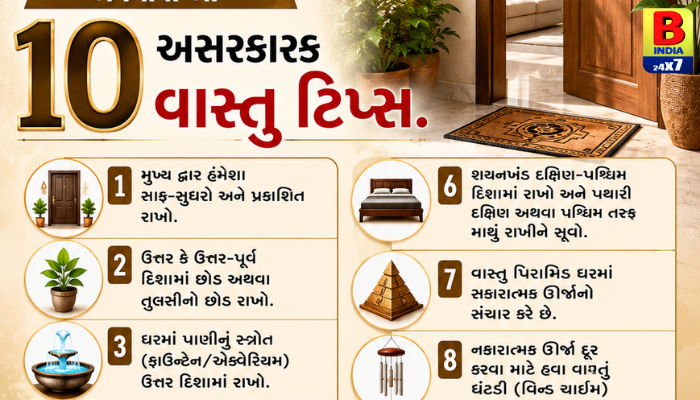 “સકારાત્મક ઊર્જાનો થશે સંચાર: અપનાવો આ ૧૦ અસરકારક વાસ્તુ ટિપ્સ.”