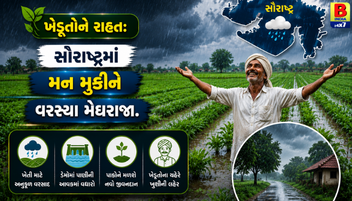 “ખેડૂતોને રાહત: સૌરાષ્ટ્રમાં મન મૂકીને વરસ્યા મેઘરાજા.”