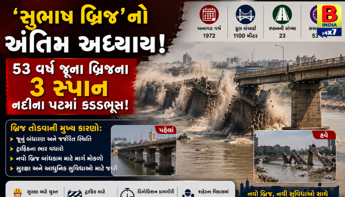 ‘સુભાષ બ્રિજ’નો અંતિમ અધ્યાય! 53 વર્ષ જૂના બ્રિજના ૩ સ્પાન નદીના પટમાં કડડભૂસ!