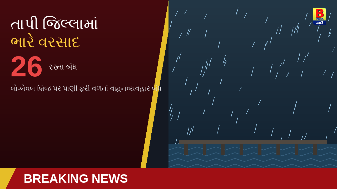 🌧️ ભારે વરસાદથી તાપી ઠપ્પ! અનેક બ્રિજ પાણીમાં ડૂબ્યા