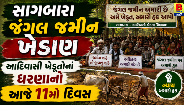 #Narmada / FarmerPreotest : સાગબારા જંગલ જમીન ખેડાણ આદિવાસી ખેડૂતોનાં ધરણાનો આજે 11મો દિવસ