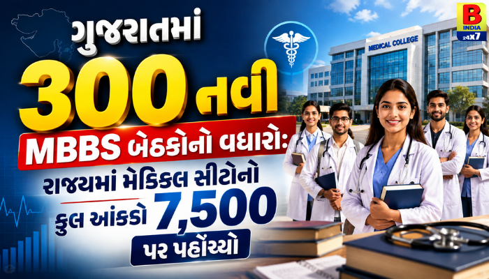 ગુજરાતમાં ૩૦૦ નવી MBBS બેઠકોનો વધારો: રાજ્યમાં મેડિકલ સીટોનો કુલ આંકડો 7,500 પર પહોંચ્યો Breakthrough