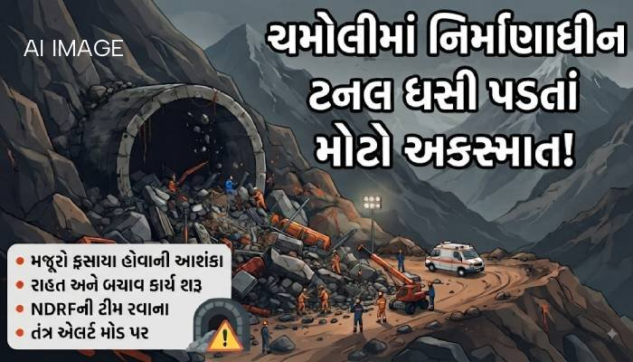 ઉત્તરાખંડ”ચમોલીમાં નિર્માણાધીન ટનલ ધસી પડતાં મોટો અકસ્માત, શ્રમિકોને બચાવવા રેસ્ક્યૂ ઓપરેશન