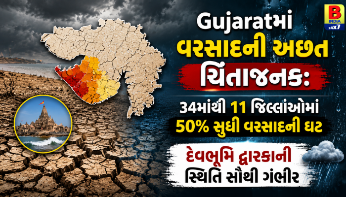 Gujaratમાં વરસાદની અછત ચિંતાજનક: 34માંથી 11 જિલ્લાઓમાં 50% સુધી વરસાદની ઘટ Alarming Shortage