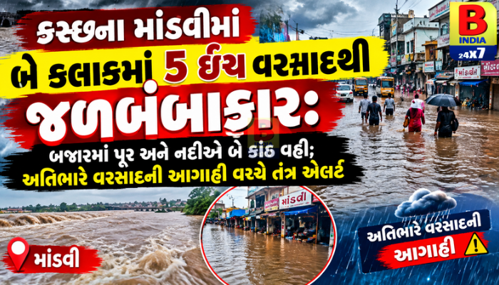 Kutch Rain: માંડવીમાં 2 કલાકમાં 5 ઇંચ વરસાદ, જળબંબાકાર; 6 જિલ્લામાં Red Alert Critical