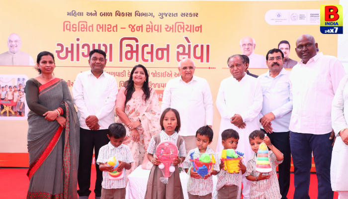 Angan Milan Seva Utsav Bopal Ahmedabad 2026: આંગણવાડી-૬ માં ભૂલકાંઓ વચ્ચે CM.. Nurturing..
